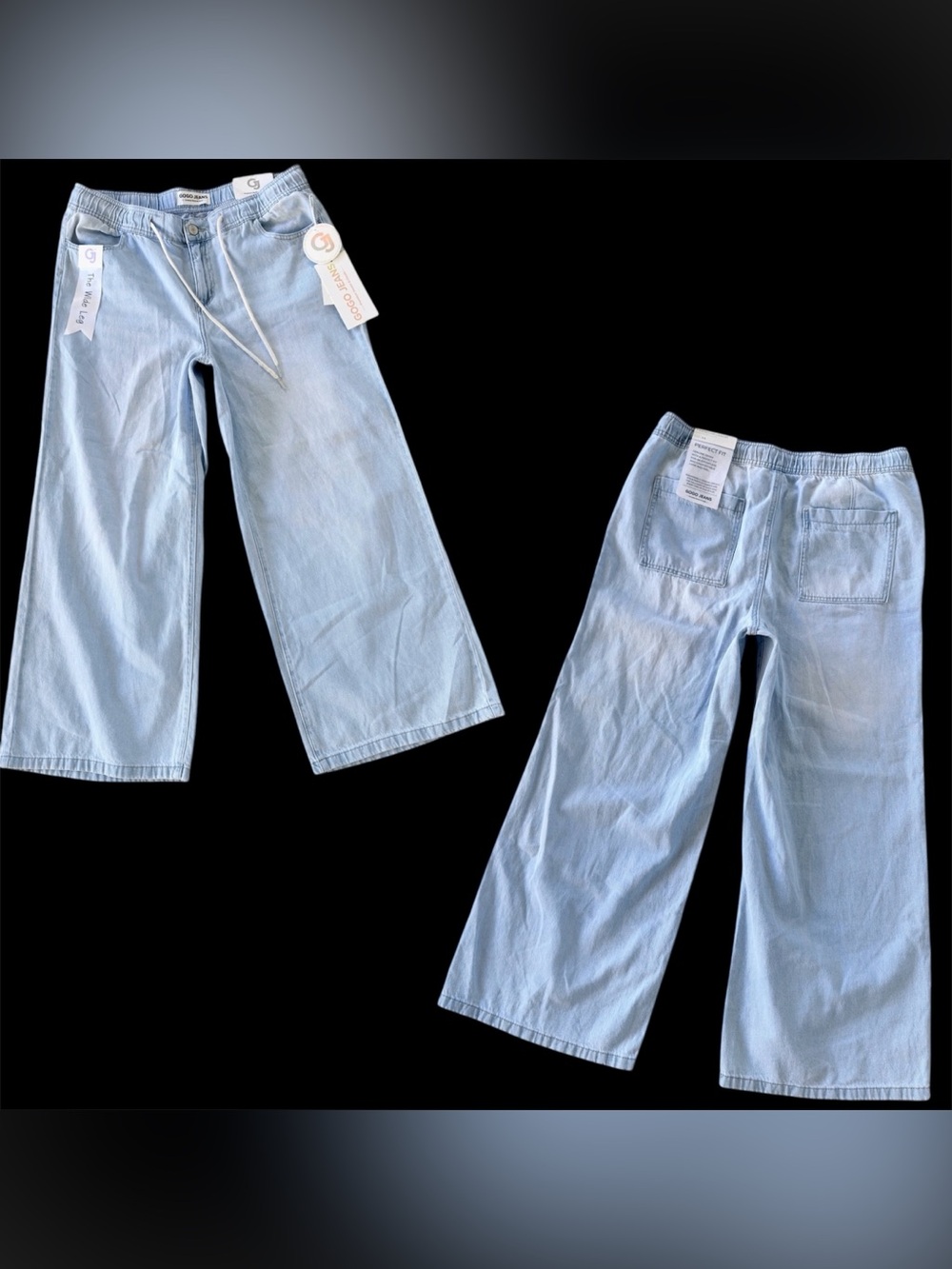 NWT GOGO JEANS 14 Soft Wide-Leg Denim Drawstring Light Wash Relaxed Jeans Pants